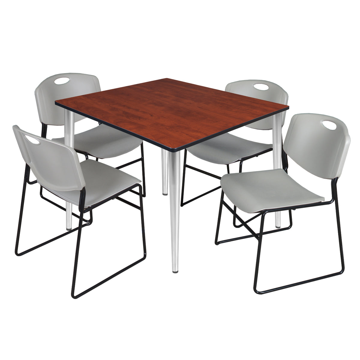 Kahlo Square Breakroom Table and Chair Package, 48" Square Kahlo Tapered Leg Breakroom Table with 4 Zeng Stack Chairs