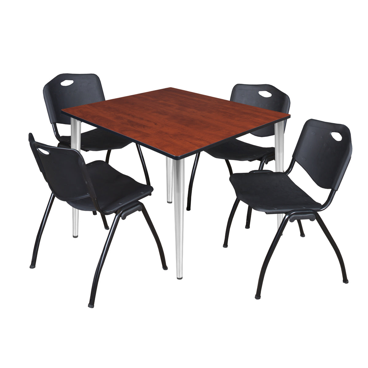 Kahlo Square Breakroom Table and Chair Package, 48" Square Kahlo Tapered Leg Breakroom Table with 4 "M" Stack Chairs