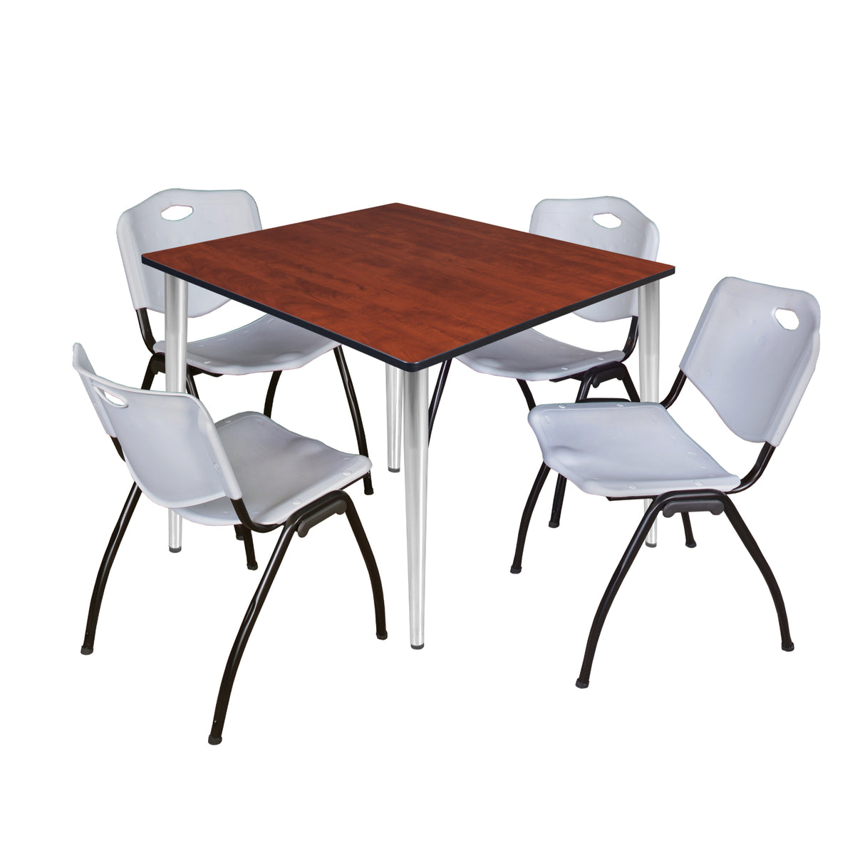 Kahlo Square Breakroom Table and Chair Package, 48" Square Kahlo Tapered Leg Breakroom Table with 4 "M" Stack Chairs