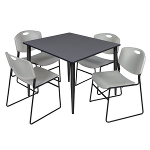 Kahlo Square Breakroom Table and Chair Package, 48" Square Kahlo Tapered Leg Breakroom Table with 4 Zeng Stack Chairs