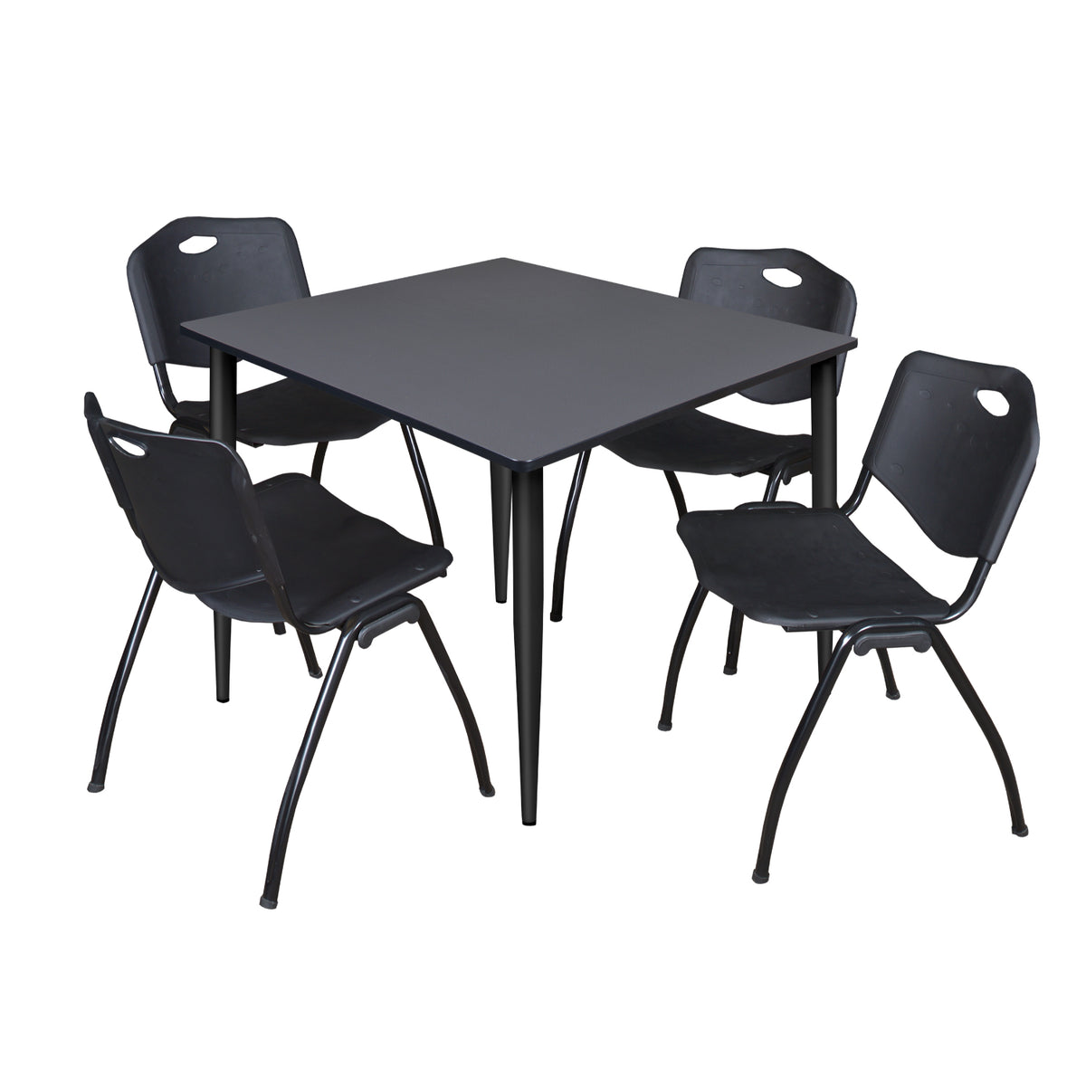 Kahlo Square Breakroom Table and Chair Package, 48" Square Kahlo Tapered Leg Breakroom Table with 4 "M" Stack Chairs