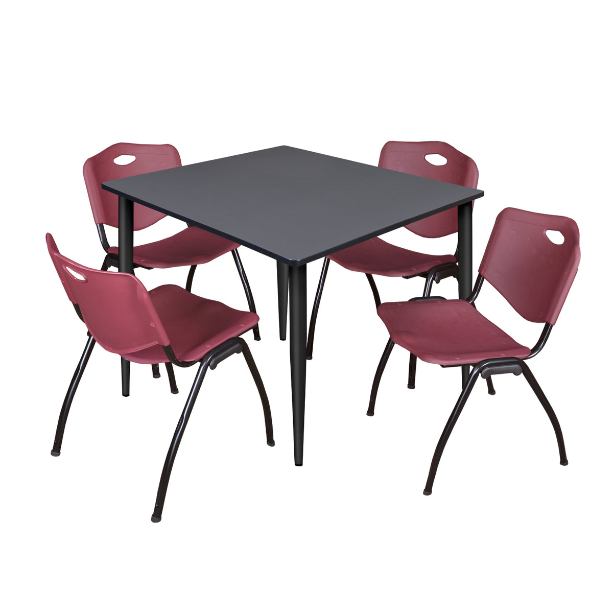 Kahlo Square Breakroom Table and Chair Package, 48" Square Kahlo Tapered Leg Breakroom Table with 4 "M" Stack Chairs