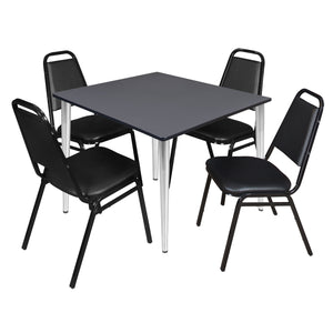 Kahlo Square Breakroom Table and Chair Package, 48" Square Kahlo Tapered Leg Breakroom Table with 4 Restaurant Stack Chairs