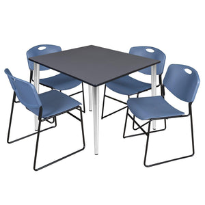 Kahlo Square Breakroom Table and Chair Package, 48" Square Kahlo Tapered Leg Breakroom Table with 4 Zeng Stack Chairs