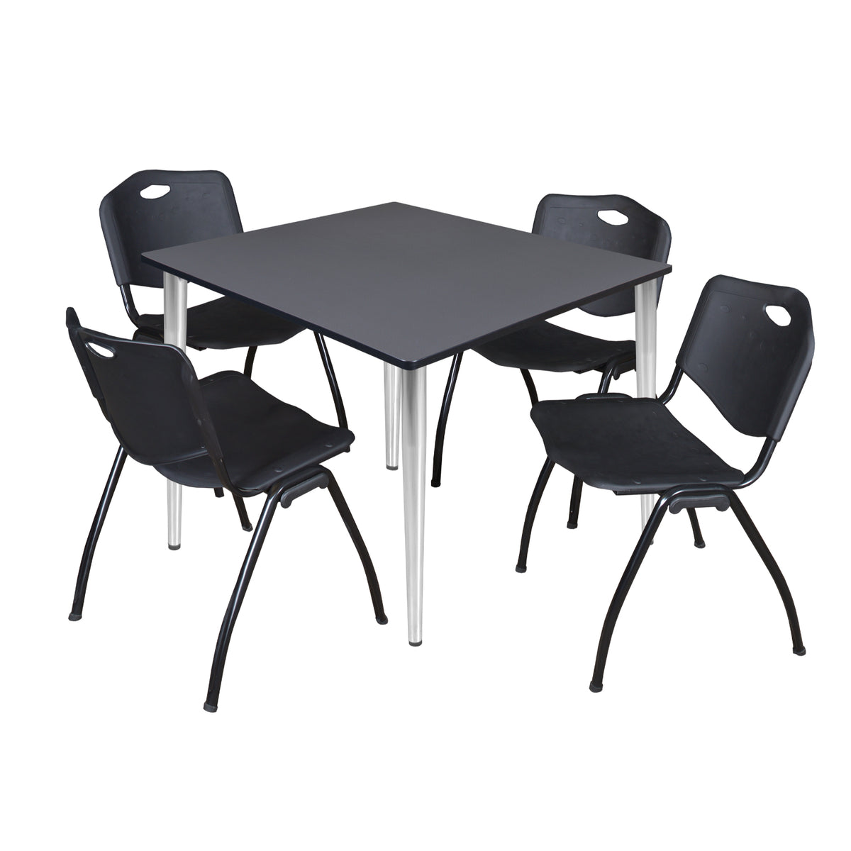 Kahlo Square Breakroom Table and Chair Package, 48" Square Kahlo Tapered Leg Breakroom Table with 4 "M" Stack Chairs