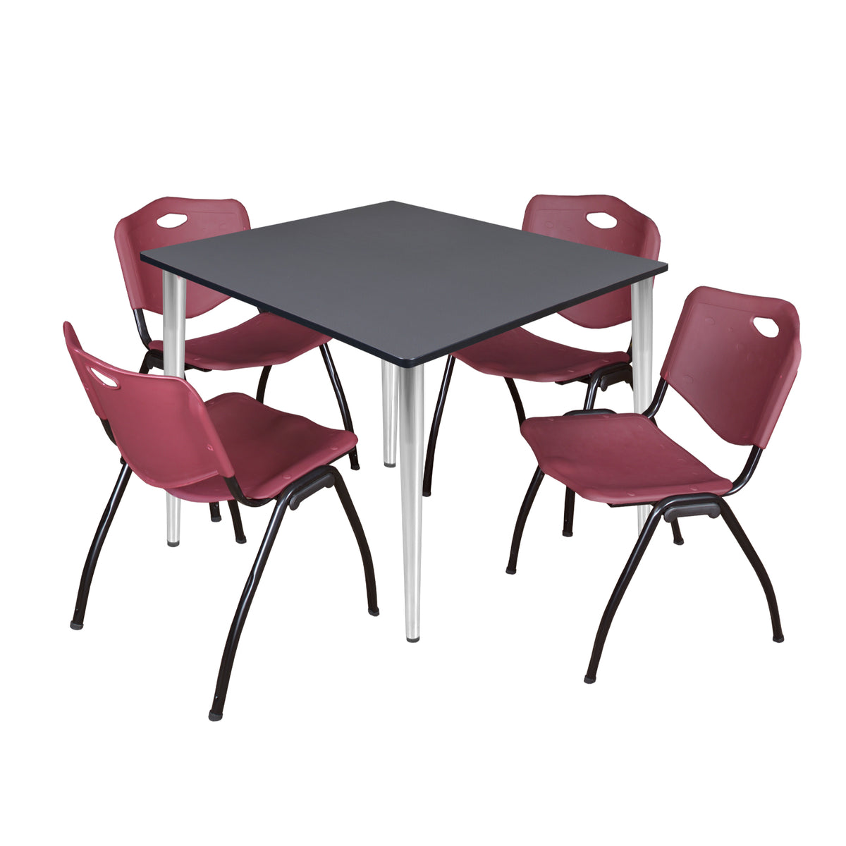 Kahlo Square Breakroom Table and Chair Package, 48" Square Kahlo Tapered Leg Breakroom Table with 4 "M" Stack Chairs