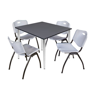 Kahlo Square Breakroom Table and Chair Package, 48" Square Kahlo Tapered Leg Breakroom Table with 4 "M" Stack Chairs