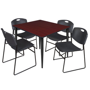 Kahlo Square Breakroom Table and Chair Package, 48" Square Kahlo Tapered Leg Breakroom Table with 4 Zeng Stack Chairs