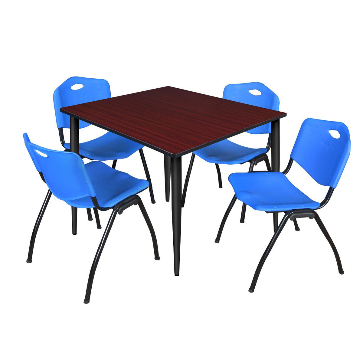 Kahlo Square Breakroom Table and Chair Package, 48" Square Kahlo Tapered Leg Breakroom Table with 4 "M" Stack Chairs