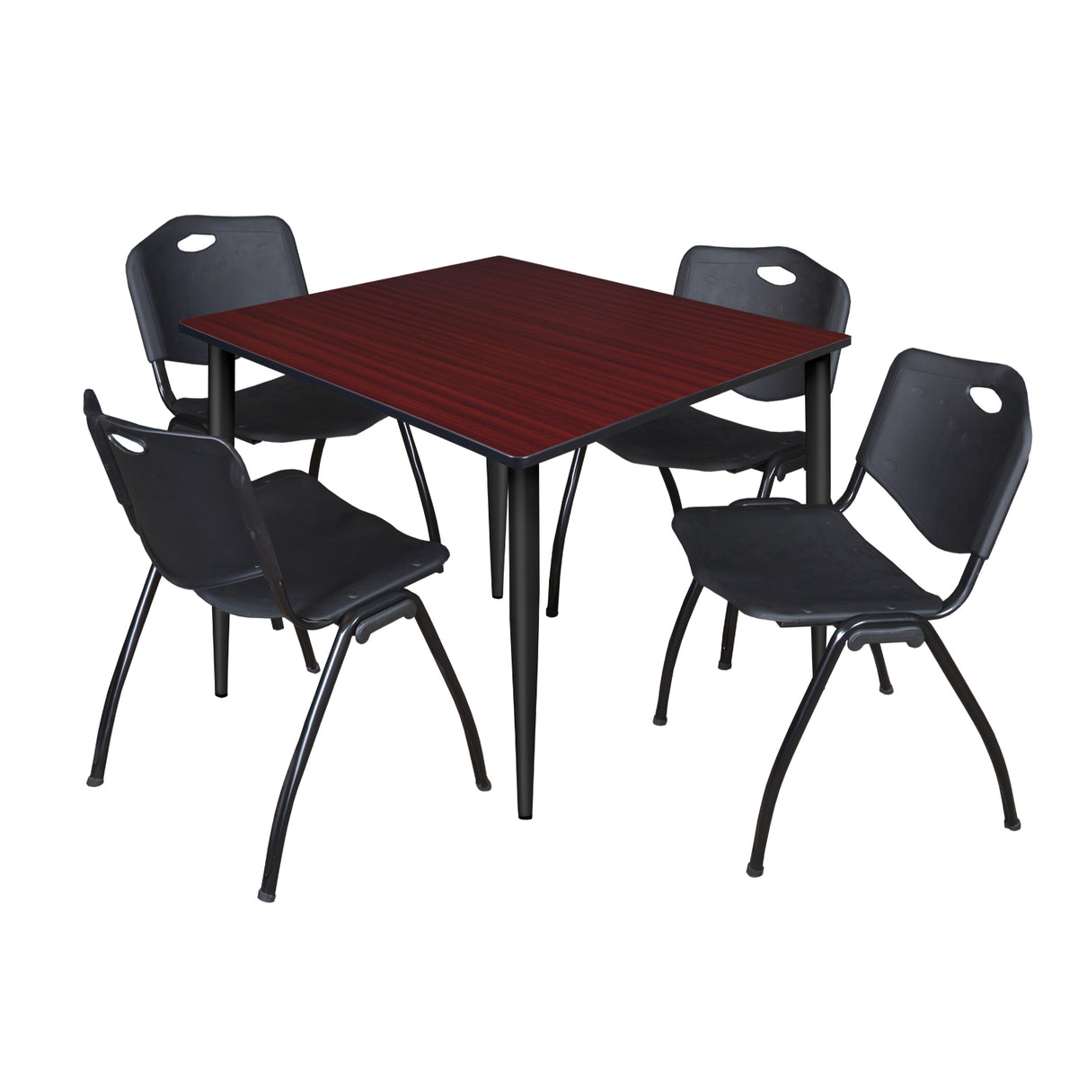 Kahlo Square Breakroom Table and Chair Package, 48" Square Kahlo Tapered Leg Breakroom Table with 4 "M" Stack Chairs