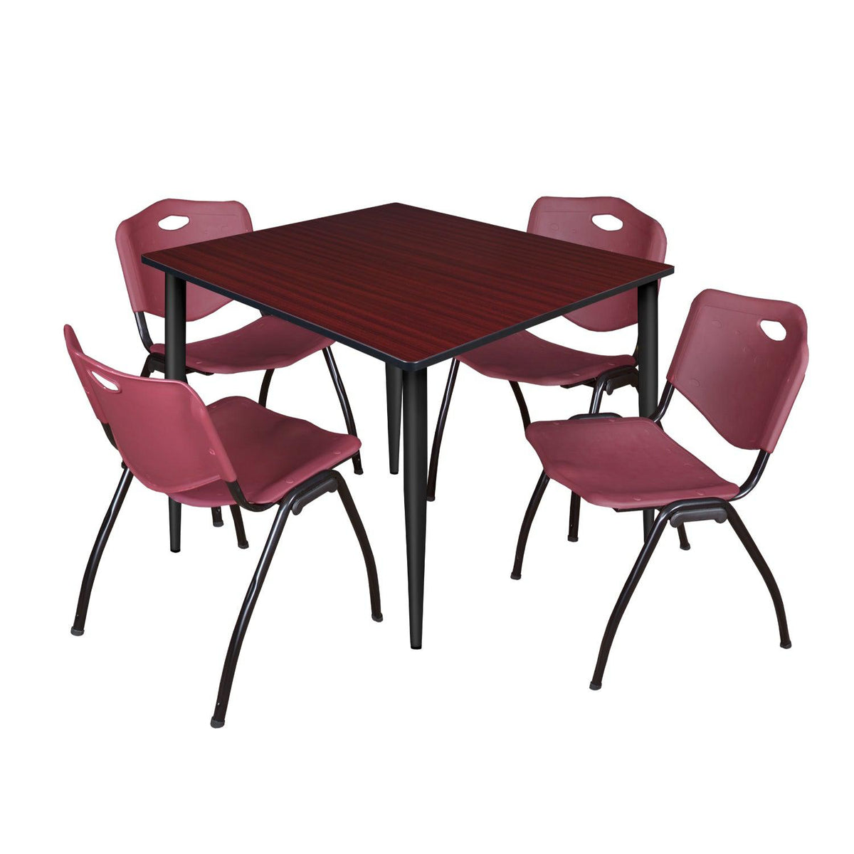 Kahlo Square Breakroom Table and Chair Package, 48" Square Kahlo Tapered Leg Breakroom Table with 4 "M" Stack Chairs