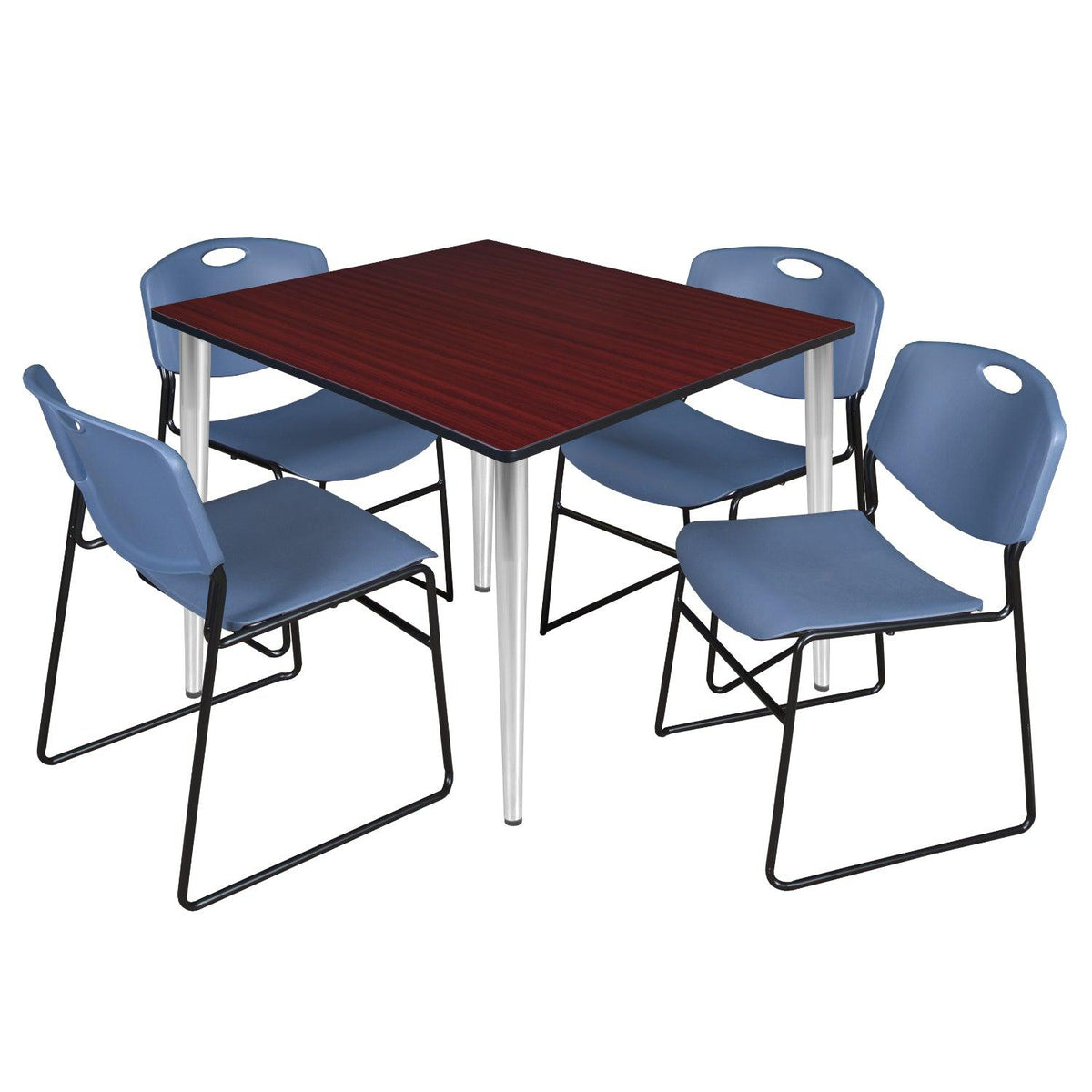 Kahlo Square Breakroom Table and Chair Package, 48" Square Kahlo Tapered Leg Breakroom Table with 4 Zeng Stack Chairs