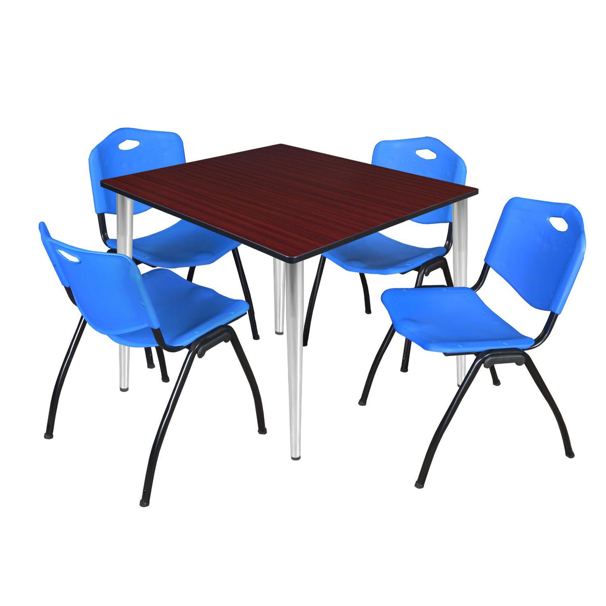 Kahlo Square Breakroom Table and Chair Package, 48" Square Kahlo Tapered Leg Breakroom Table with 4 "M" Stack Chairs