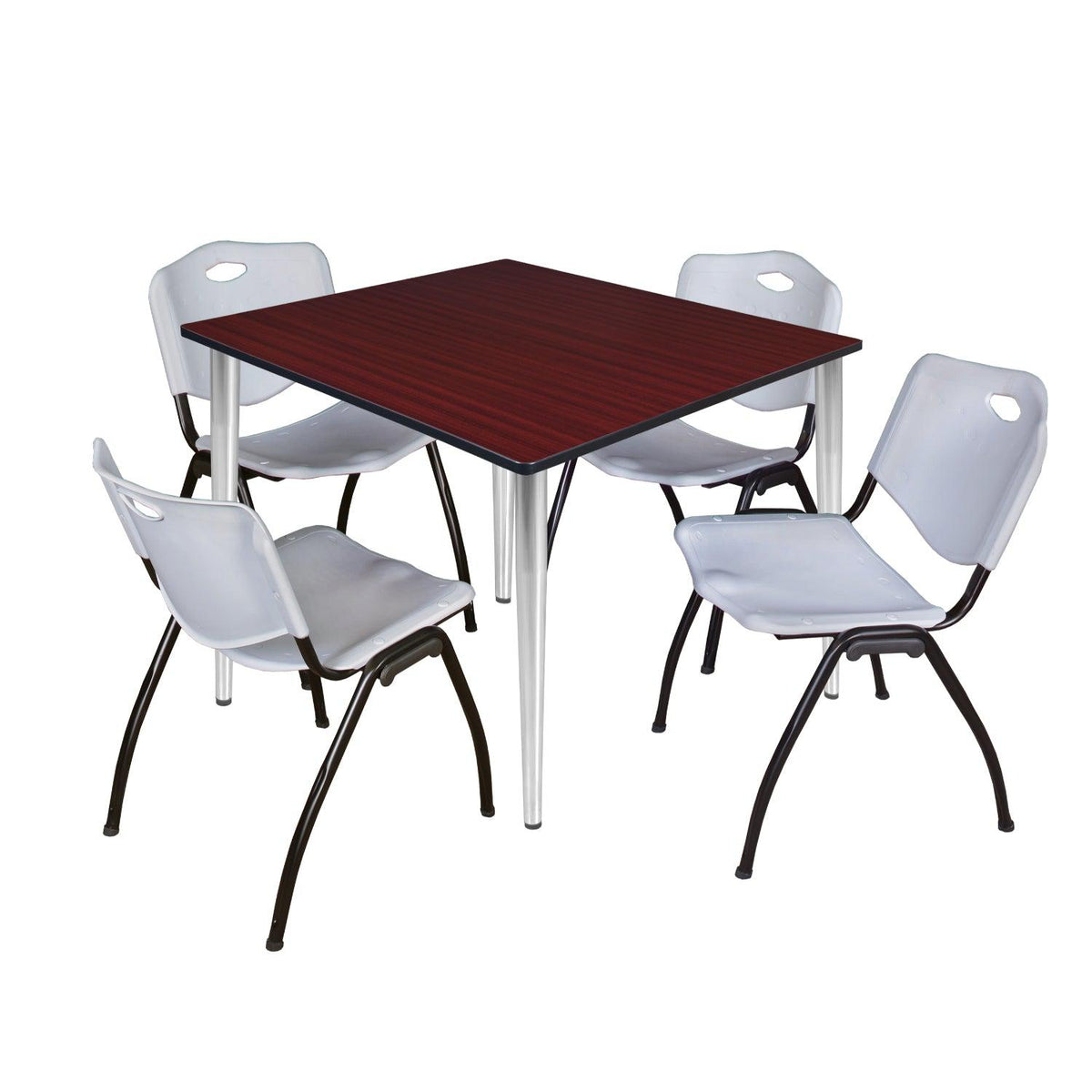 Kahlo Square Breakroom Table and Chair Package, 48" Square Kahlo Tapered Leg Breakroom Table with 4 "M" Stack Chairs