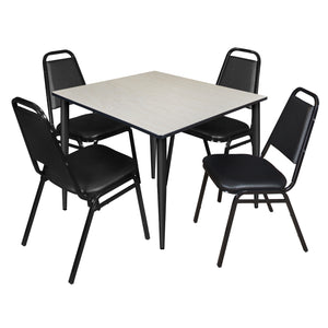 Kahlo Square Breakroom Table and Chair Package, 48" Square Kahlo Tapered Leg Breakroom Table with 4 Restaurant Stack Chairs