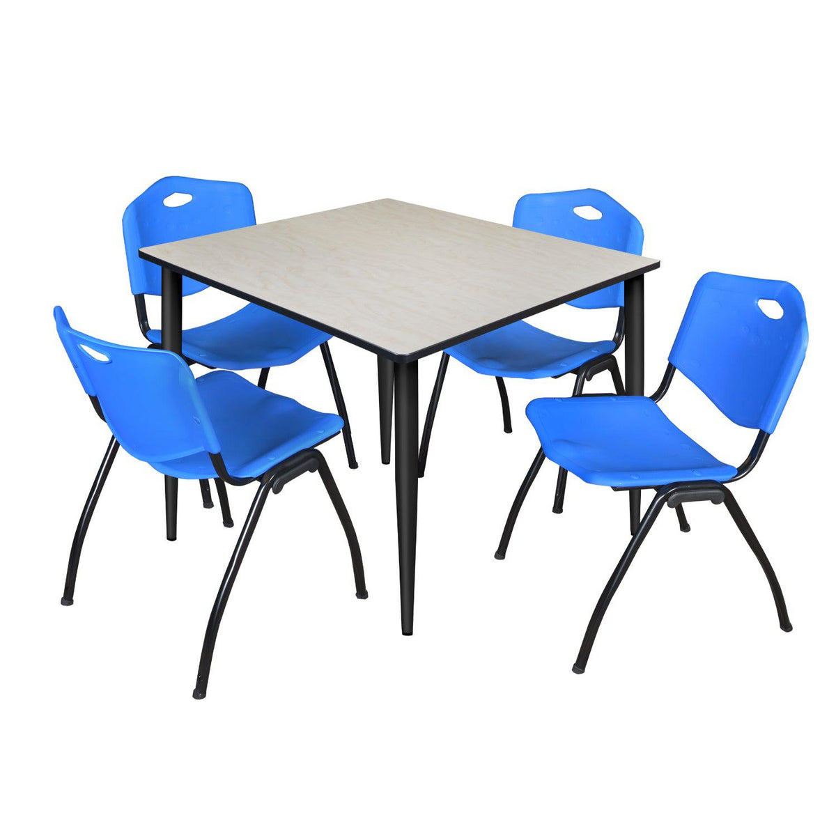 Kahlo Square Breakroom Table and Chair Package, 48" Square Kahlo Tapered Leg Breakroom Table with 4 "M" Stack Chairs