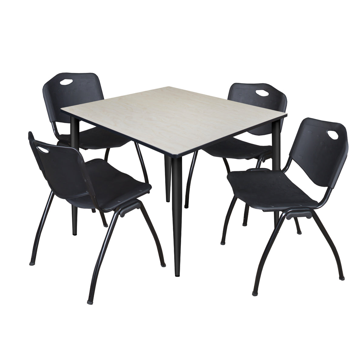Kahlo Square Breakroom Table and Chair Package, 48" Square Kahlo Tapered Leg Breakroom Table with 4 "M" Stack Chairs