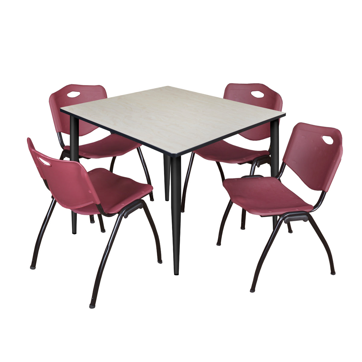 Kahlo Square Breakroom Table and Chair Package, 48" Square Kahlo Tapered Leg Breakroom Table with 4 "M" Stack Chairs
