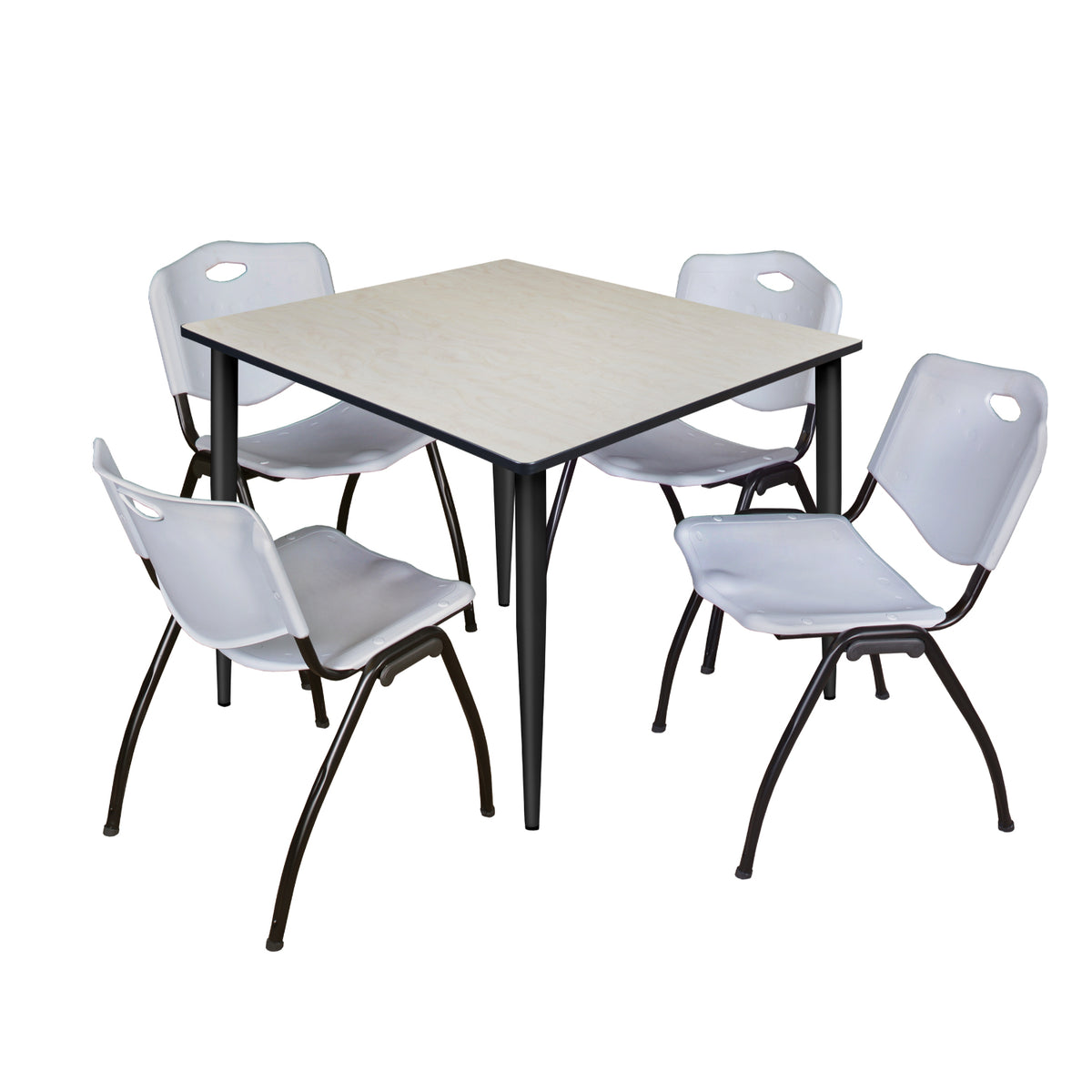 Kahlo Square Breakroom Table and Chair Package, 48" Square Kahlo Tapered Leg Breakroom Table with 4 "M" Stack Chairs