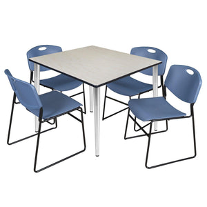 Kahlo Square Breakroom Table and Chair Package, 48" Square Kahlo Tapered Leg Breakroom Table with 4 Zeng Stack Chairs