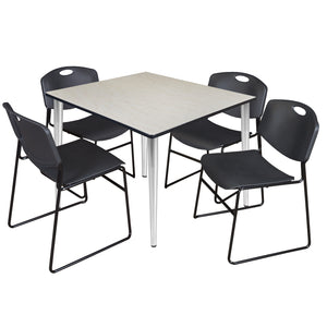 Kahlo Square Breakroom Table and Chair Package, 48" Square Kahlo Tapered Leg Breakroom Table with 4 Zeng Stack Chairs