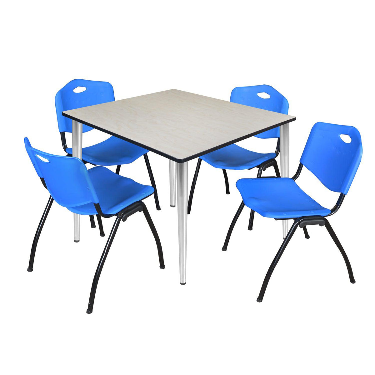 Kahlo Square Breakroom Table and Chair Package, 48" Square Kahlo Tapered Leg Breakroom Table with 4 "M" Stack Chairs