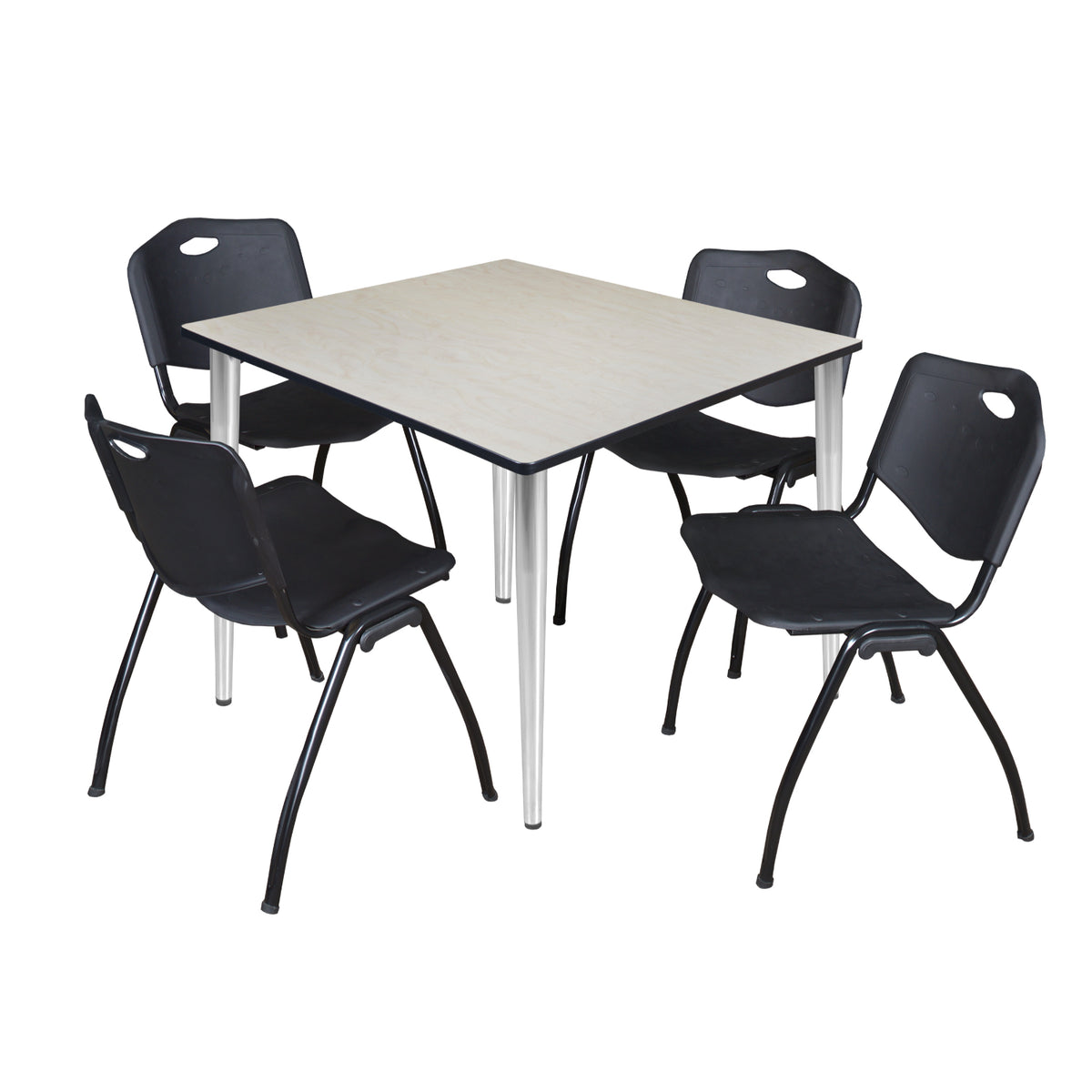 Kahlo Square Breakroom Table and Chair Package, 48" Square Kahlo Tapered Leg Breakroom Table with 4 "M" Stack Chairs