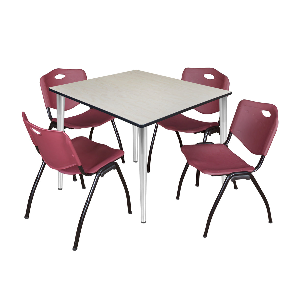 Kahlo Square Breakroom Table and Chair Package, 48" Square Kahlo Tapered Leg Breakroom Table with 4 "M" Stack Chairs