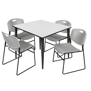 Kahlo Square Breakroom Table and Chair Package, 48" Square Kahlo Tapered Leg Breakroom Table with 4 Zeng Stack Chairs