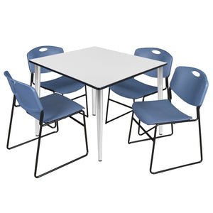 Kahlo Square Breakroom Table and Chair Package, 48" Square Kahlo Tapered Leg Breakroom Table with 4 Zeng Stack Chairs