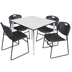 Kahlo Square Breakroom Table and Chair Package, 48" Square Kahlo Tapered Leg Breakroom Table with 4 Zeng Stack Chairs