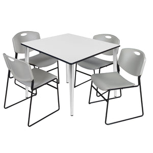 Kahlo Square Breakroom Table and Chair Package, 48" Square Kahlo Tapered Leg Breakroom Table with 4 Zeng Stack Chairs