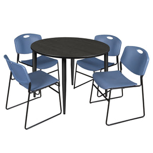 Kahlo Round Breakroom Table and Chair Package, 48" Round Kahlo Tapered Leg Breakroom Table with 4 Zeng Stack Chairs