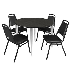 Kahlo Round Breakroom Table and Chair Package, 48" Round Kahlo Tapered Leg Breakroom Table with 4 Restaurant Stack Chairs