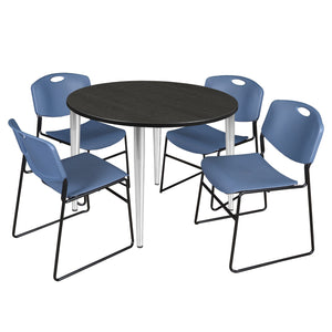 Kahlo Round Breakroom Table and Chair Package, 48" Round Kahlo Tapered Leg Breakroom Table with 4 Zeng Stack Chairs