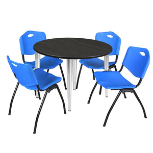 Kahlo Round Breakroom Table and Chair Package, 48" Round Kahlo Tapered Leg Breakroom Table with 4 "M" Stack Chairs