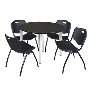 Kahlo Round Breakroom Table and Chair Package, 48" Round Kahlo Tapered Leg Breakroom Table with 4 "M" Stack Chairs