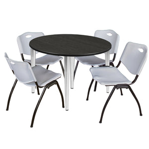 Kahlo Round Breakroom Table and Chair Package, 48" Round Kahlo Tapered Leg Breakroom Table with 4 "M" Stack Chairs