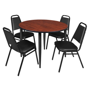 Kahlo Round Breakroom Table and Chair Package, 48" Round Kahlo Tapered Leg Breakroom Table with 4 Restaurant Stack Chairs