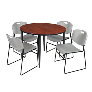 Kahlo Round Breakroom Table and Chair Package, 48" Round Kahlo Tapered Leg Breakroom Table with 4 Zeng Stack Chairs