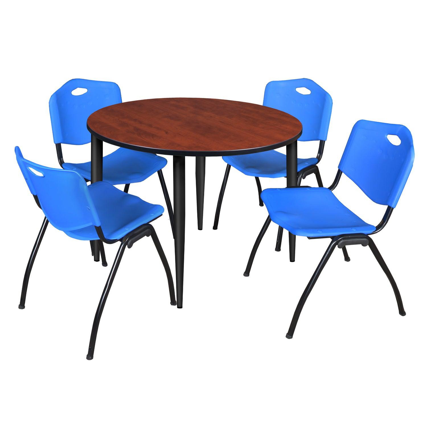 Kahlo Round Breakroom Table and Chair Package, 48" Round Kahlo Tapered Leg Breakroom Table with 4 "M" Stack Chairs