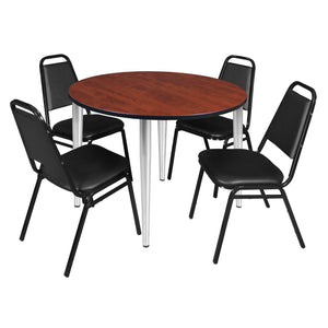 Kahlo Round Breakroom Table and Chair Package, 48" Round Kahlo Tapered Leg Breakroom Table with 4 Restaurant Stack Chairs