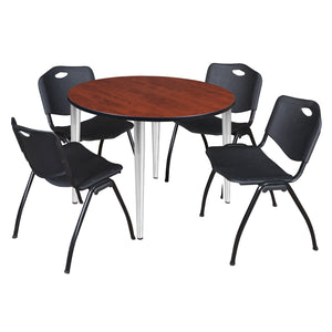 Kahlo Round Breakroom Table and Chair Package, 48" Round Kahlo Tapered Leg Breakroom Table with 4 "M" Stack Chairs