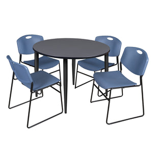 Kahlo Round Breakroom Table and Chair Package, 48" Round Kahlo Tapered Leg Breakroom Table with 4 Zeng Stack Chairs