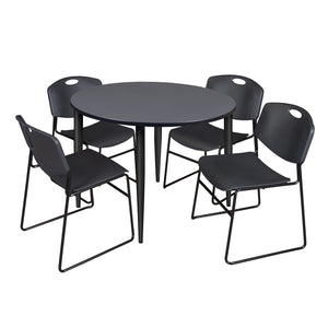 Kahlo Round Breakroom Table and Chair Package, 48" Round Kahlo Tapered Leg Breakroom Table with 4 Zeng Stack Chairs