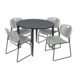 Kahlo Round Breakroom Table and Chair Package, 48" Round Kahlo Tapered Leg Breakroom Table with 4 Zeng Stack Chairs