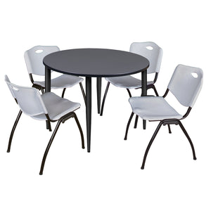 Kahlo Round Breakroom Table and Chair Package, 48" Round Kahlo Tapered Leg Breakroom Table with 4 "M" Stack Chairs