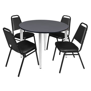 Kahlo Round Breakroom Table and Chair Package, 48" Round Kahlo Tapered Leg Breakroom Table with 4 Restaurant Stack Chairs