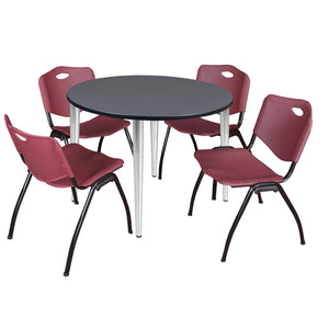 Kahlo Round Breakroom Table and Chair Package, 48" Round Kahlo Tapered Leg Breakroom Table with 4 "M" Stack Chairs