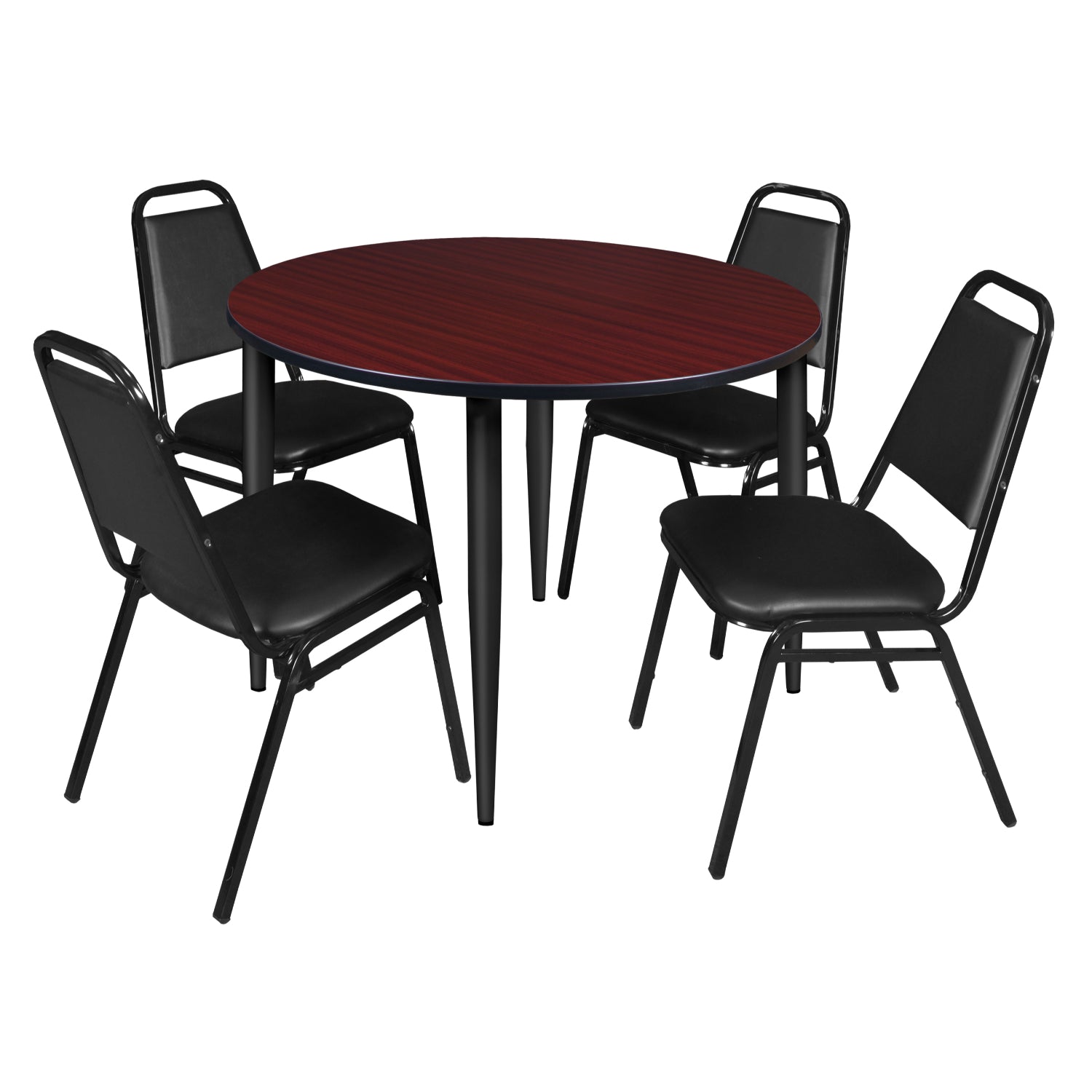 Kahlo Round Breakroom Table and Chair Package, 48" Round Kahlo Tapered Leg Breakroom Table with 4 Restaurant Stack Chairs